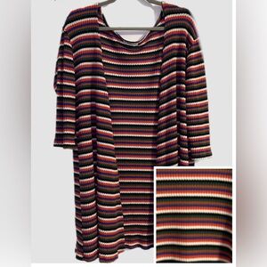 Nix & Nox Multi Colored Striped Knit Cardigan Sweater 3/4 Sleeves Size Large